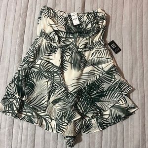 Express Strapless Dress in Green and White